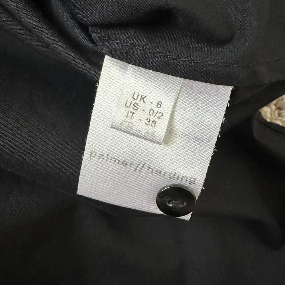Palmer Harding Black Stretch Cotton V-neck Blouse Tie Neck Bell Sleeve Sz 0/2_10